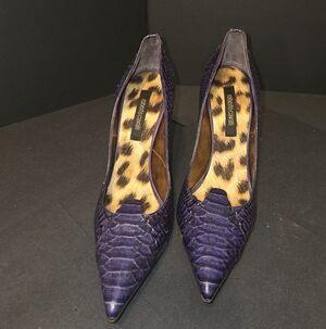 Roberto Cavalli Made in Italy Purple Snake Stiletto Heels Womens 37